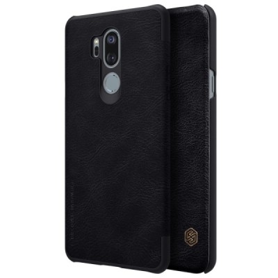 Роскошный чёрный кожаный чехол Nillkin Qin Series для LG G7 ThinQ | Vacins.lv