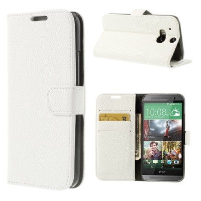 HTC One M8 atvēramais balts ādas Lychee futrālis - maciņš / Vacins.lv