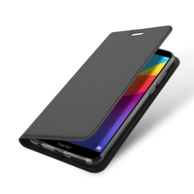 Huawei Honor 7C „Dux Ducis“ Skin sērijas melns ādas atvērams maciņš / Vacins.lv