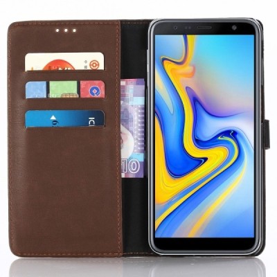 Samsung Galaxy J6+ 2018 (J610) atvēramais ādas tumši brūns retro maciņš (maks) / Vacins.lv