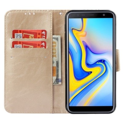 Samsung Galaxy J6+ 2018 (J610) „Diary“ открываемый золотой кожаный чехол - книжка | Vacins.lv