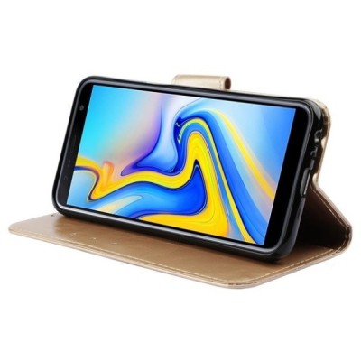 Samsung Galaxy J6+ 2018 (J610) „Diary“ открываемый золотой кожаный чехол - книжка | Vacins.lv