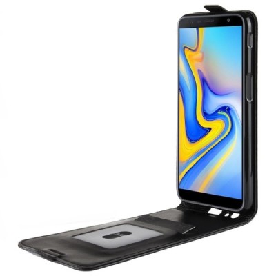 Samsung Galaxy J6+ 2018 (J610) классический чехол-книжка из кожи - чёрный | Vacins.lv