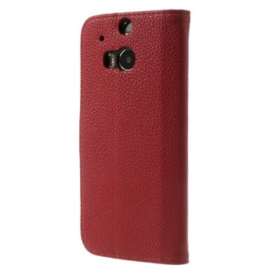 HTC One M8 atvēramais sarkans ādas Lychee futrālis - maciņš / Vacins.lv