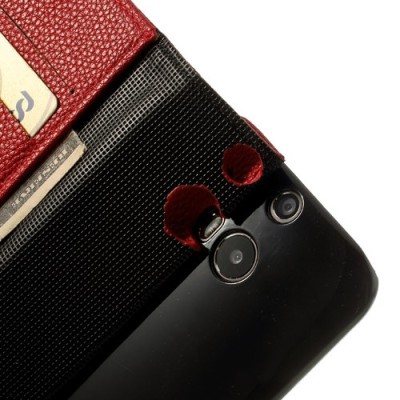 HTC One M8 atvēramais sarkans ādas Lychee futrālis - maciņš / Vacins.lv