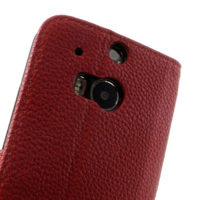 HTC One M8 atvēramais sarkans ādas Lychee futrālis - maciņš / Vacins.lv