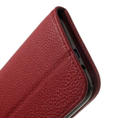 HTC One M8 atvēramais sarkans ādas Lychee futrālis - maciņš / Vacins.lv