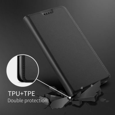 Твердый чёрный кожаный чехол-книжка для HTC U12 Plus | Vacins.lv