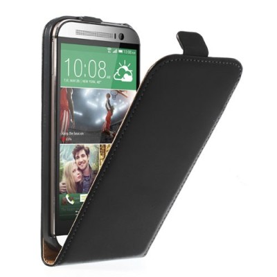 HTC One M8 klasisks ādas vertikāli atvēramais melns futrālis / Vacins.lv