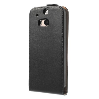 HTC One M8 klasisks ādas vertikāli atvēramais melns futrālis / Vacins.lv