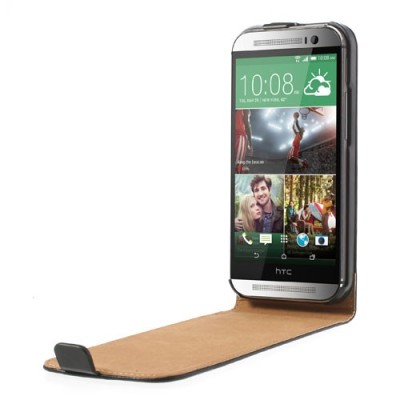HTC One M8 klasisks ādas vertikāli atvēramais melns futrālis / Vacins.lv