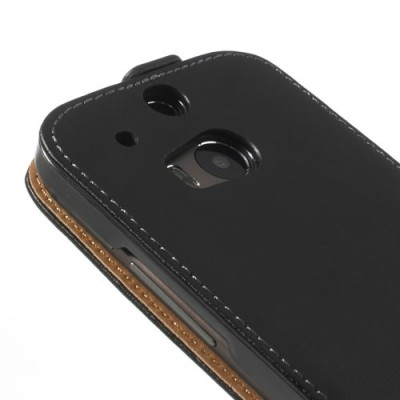 HTC One M8 klasisks ādas vertikāli atvēramais melns futrālis / Vacins.lv