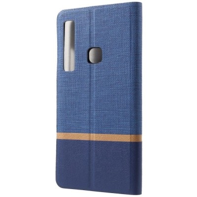 Samsung Galaxy A9 2018 (A9 Star Pro) „Cross“ Texture Leather sērijas zils ādas atvērams maciņš / Vacins.lv