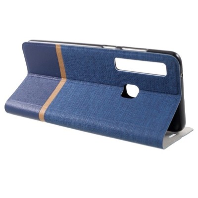 Samsung Galaxy A9 2018 (A9 Star Pro) „Cross“ Texture Leather sērijas zils ādas atvērams maciņš / Vacins.lv