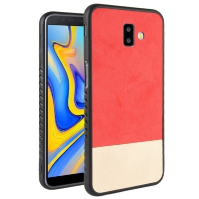Samsung Galaxy J6+ 2018 (J610F) „Bi-Color“ Splicing sarkans, smilšains ādas apvalks / Vacins.lv