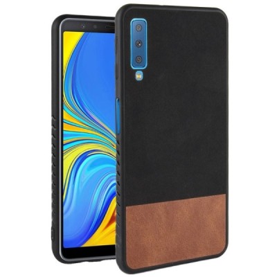 Samsung Galaxy A7 2018 (A750) „Bi-Color“ Splicing brūns, melns ādas apvalks / Vacins.lv