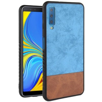 Samsung Galaxy A7 2018 (A750) „Bi-Color“ Splicing brūns, zils ādas apvalks / Vacins.lv