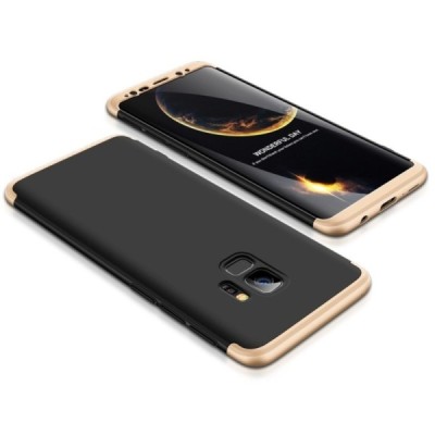 „Thin Fit 360“ пластиковый Samsung Galaxy S9 (G960F) чёрный чехол - золотая рамка | Vacins.lv