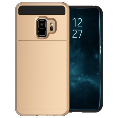 „Sliding“ Card Holder Samsung Galaxy S9 (G960) золотой твердый силиконовый чехол | Vacins.lv