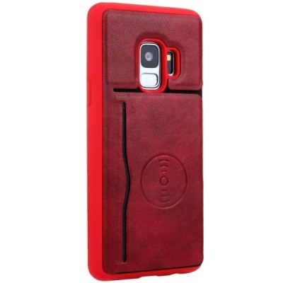 „Kickstand“ Card Holder Samsung Galaxy S9 (G960) красный кожаный чехол | Vacins.lv