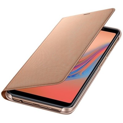 Samsung Galaxy A7 2018 (A750) oficiāls Wallet Cover atvērams zelta ādas maciņš (maks) / Vacins.lv