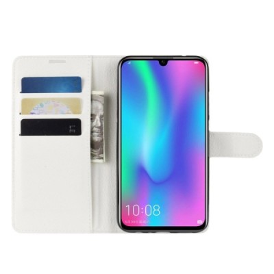 Huawei P smart 2019 (Honor 10 Lite) „Litchi“ открываемый белый кожаный чехол - книжка | Vacins.lv