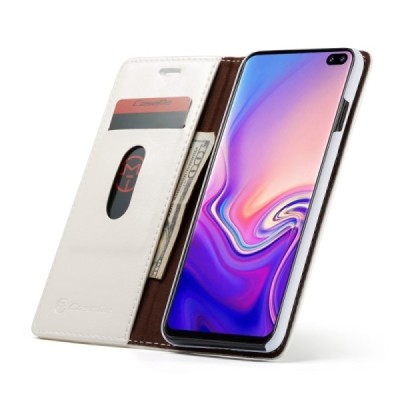 Samsung Galaxy S10 (G973) „CaseMe“ твердый открываемый белый кожаный чехол - книжка | Vacins.lv