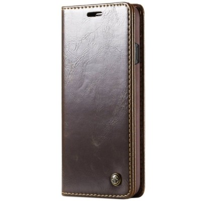 Samsung Galaxy S10 (G973) „CaseMe“ твердый открываемый коричневый кожаный чехол - книжка | Vacins.lv