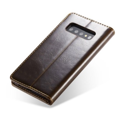 Samsung Galaxy S10 (G973) „CaseMe“ твердый открываемый коричневый кожаный чехол - книжка | Vacins.lv