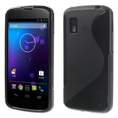 Juodas Nexus 4 E960 kieto silikono (TPU) dėklas / Priedai.lt