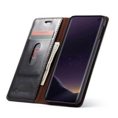 Samsung Galaxy S10e (G970) „CaseMe“ твердый открываемый черный кожаный чехол - книжка | Vacins.lv