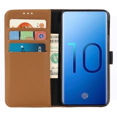 Samsung Galaxy S10e (G970) открываемый светло-коричневый кожаный чехол - книжка | Vacins.lv