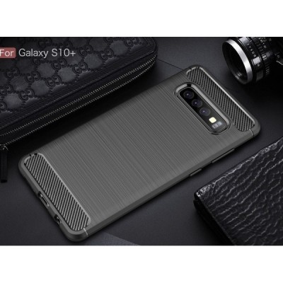Samsung Galaxy S10+ (G975) „Carbon“ cieta silikona (TPU) melns apvalks / vacins.lv