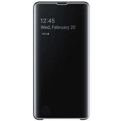 Samsung Galaxy S10+ (G975) oficiāls Clear View Standing Cover atvērams melns ādas maciņš / Vacins.lv