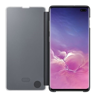 Samsung Galaxy S10+ (G975) oficiāls Clear View Standing Cover atvērams melns ādas maciņš / Vacins.lv