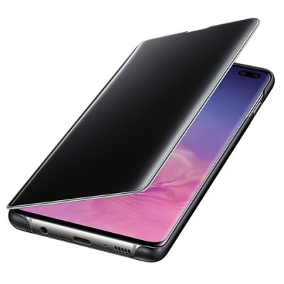 Samsung Galaxy S10+ (G975) oficiāls Clear View Standing Cover atvērams melns ādas maciņš / Vacins.lv