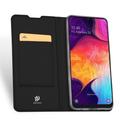 Samsung Galaxy A50 A505F (A50s A507F, A30s A307F) „Dux Ducis“ Skin sērijas melns ādas atvērams maciņš / Vacins.lv