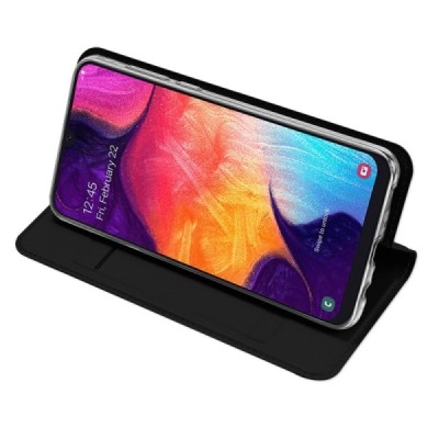 Samsung Galaxy A50 A505F (A50s A507F, A30s A307F) „Dux Ducis“ Skin sērijas melns ādas atvērams maciņš / Vacins.lv