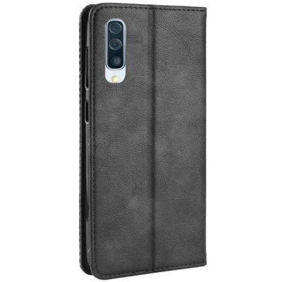 Samsung Galaxy A50 A505F (A50s A507F, A30s A307F) „Vintage“ atvēramais ādas melns maciņš (maks) / Vacins.lv