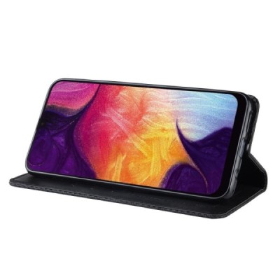 Samsung Galaxy A50 A505F (A50s A507F, A30s A307F) „Vintage“ atvēramais ādas melns maciņš (maks) / Vacins.lv
