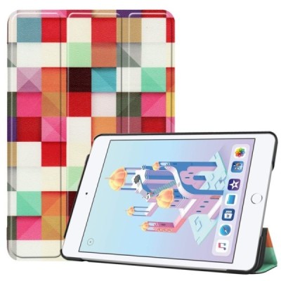 Apple iPad mini 4 (iPad mini 2019) „Cubes“ открываемый разноцветный кожаный чехол - книжка | Vacins.lv