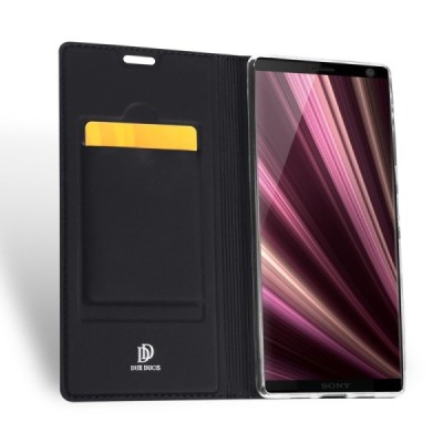 Sony Xperia 10 Plus (XA3 Ultra) „Dux Ducis“ Skin sērijas melns ādas atvērams maciņš / Vacins.lv