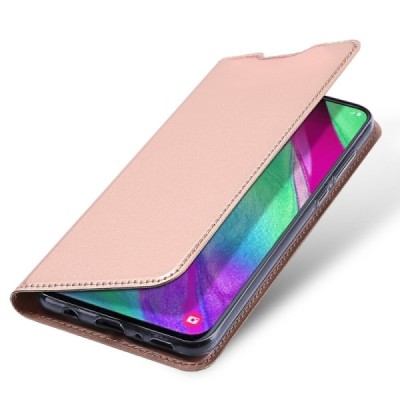 Samsung Galaxy A40 (A405F) „Dux Ducis“ Skin sērijas rozs ādas atvērams maciņš / Vacins.lv