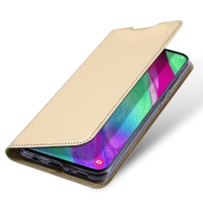 Samsung Galaxy A40 (A405F) „Dux Ducis“ Skin sērijas zelta ādas atvērams maciņš / Vacins.lv