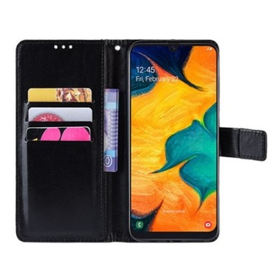 Samsung Galaxy A40 (A405F) atvēramais ādas melns maciņš (maks) / Vacins.lv