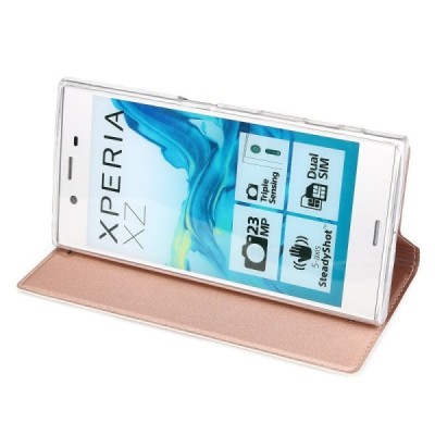 „Dux Ducis“ Skin серии Sony Xperia XZ (XZs) розовый кожаный чехол-книжка | Vacins.lv