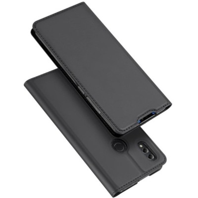 Huawei Honor 8X „Dux Ducis“ Skin sērijas melns ādas atvērams maciņš / Vacins.lv