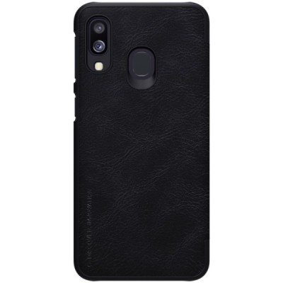 Роскошный чёрный кожаный чехол Nillkin Qin Series для Samsung Galaxy A40 (A405F) | Vacins.lv
