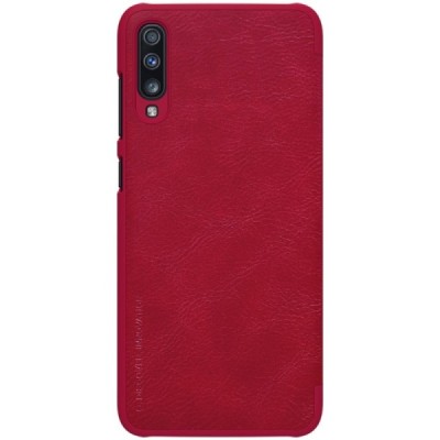 Роскошный красный кожаный чехол Nillkin Qin Series для Samsung Galaxy A70 (A705F) | Vacins.lv