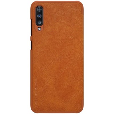 Роскошный коричневый кожаный чехол Nillkin Qin Series для Samsung Galaxy A70 (A705F) | Vacins.lv